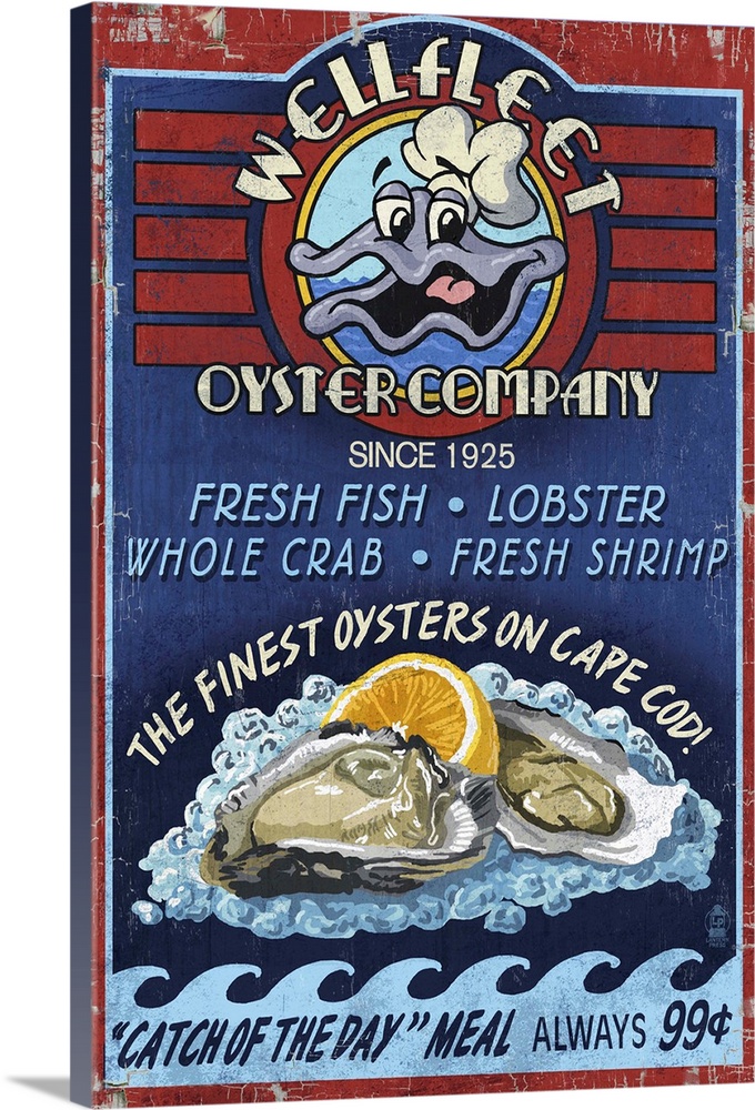 Cape Cod, Massachusetts - Wellfleet Oyster Company: Retro Travel Poster