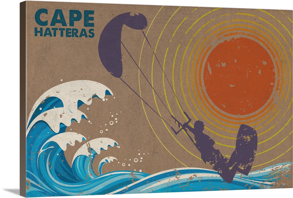 Cape Hatteras, North Carolina - Kite Surfer in the Waves