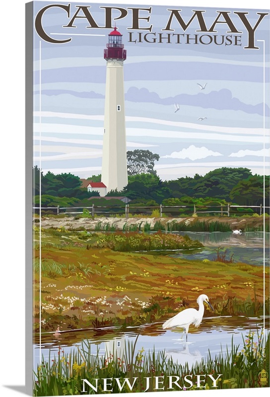 Cape May Lighthouse New Jersey Shore Retro Travel Poster Wall Art