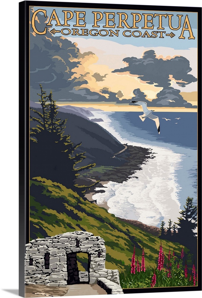 Cape Perpetua - Oregon Coast: Retro Travel Poster