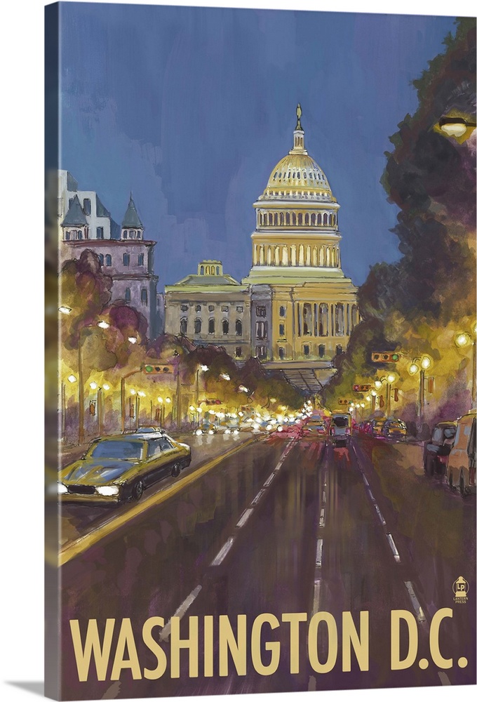 Capitol Building - Washington DC: Retro Travel Poster