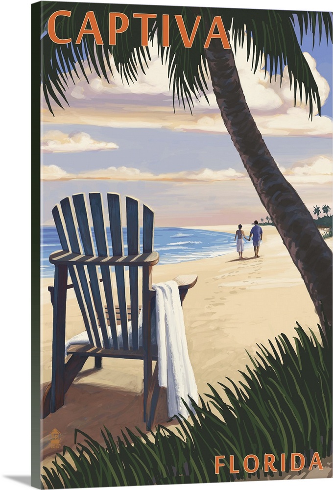 Captiva, Florida - Adirondack Chair on the Beach: Retro Travel Poster