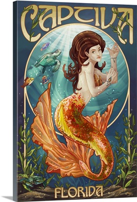 Captiva, Florida  - Mermaid: Retro Travel Poster