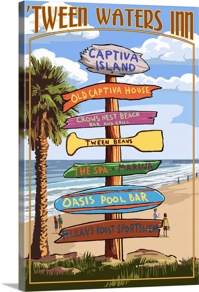 Captiva Island, Florida - Destinations Signpost: Retro Travel Poster