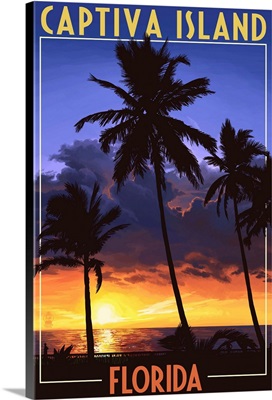 Captiva Island, Florida  - Palms and Sunset: Retro Travel Poster