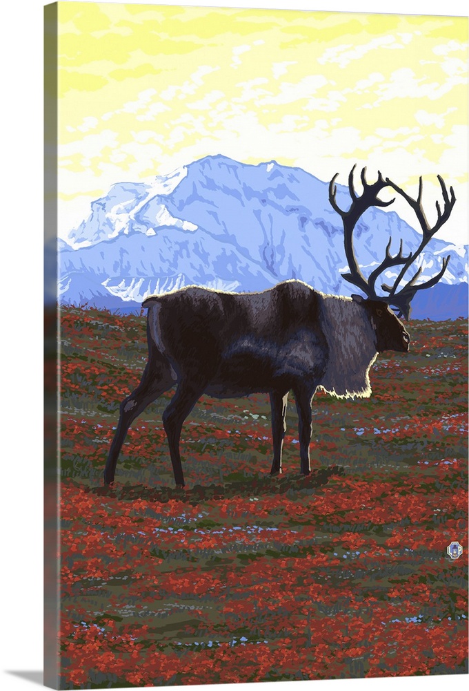 Caribou and Mountain: Retro Poster