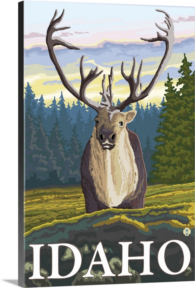 Caribou in the Wild - Idaho: Retro Travel Poster