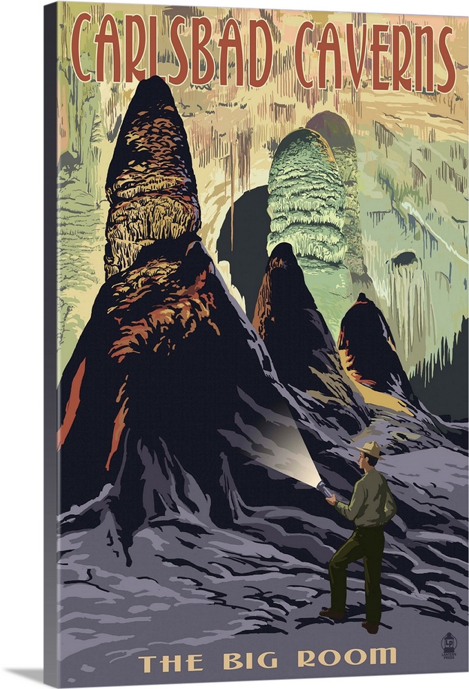 Carlsbad Caverns National Park, New Mexico - The Big Room: Retro Travel Poster