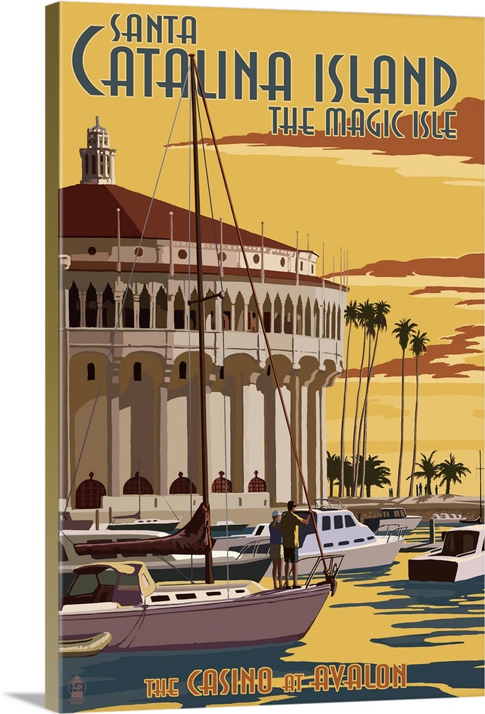 Catalina Island, California - Casino and Marina: Retro Travel Poster
