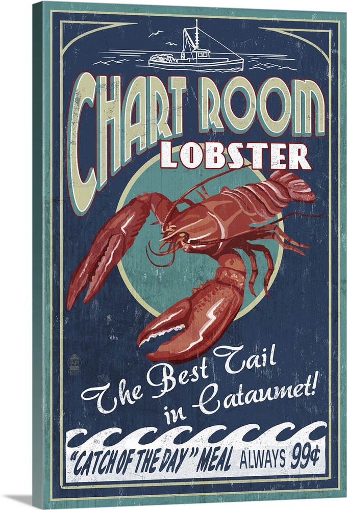 Cataumet, Cape Cod, Massachusetts - Chart Room Lobster Vintage Sign: Retro Travel Poster