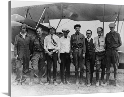 Charles Lindbergh with 7 men, including Bud Gurney, St. Louis, MO