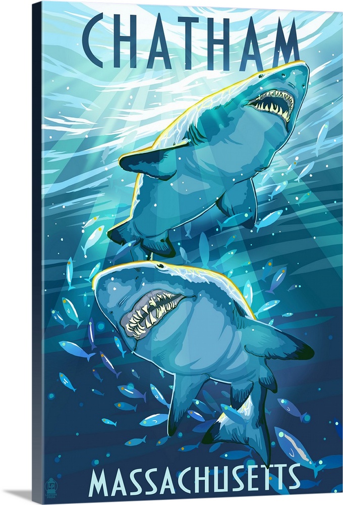 Chatham, Massachusetts, Stylized Tiger Sharks Wall Art, Canvas Prints