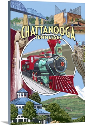 Chattanooga, Tennessee - Town Views: Retro Travel Poster