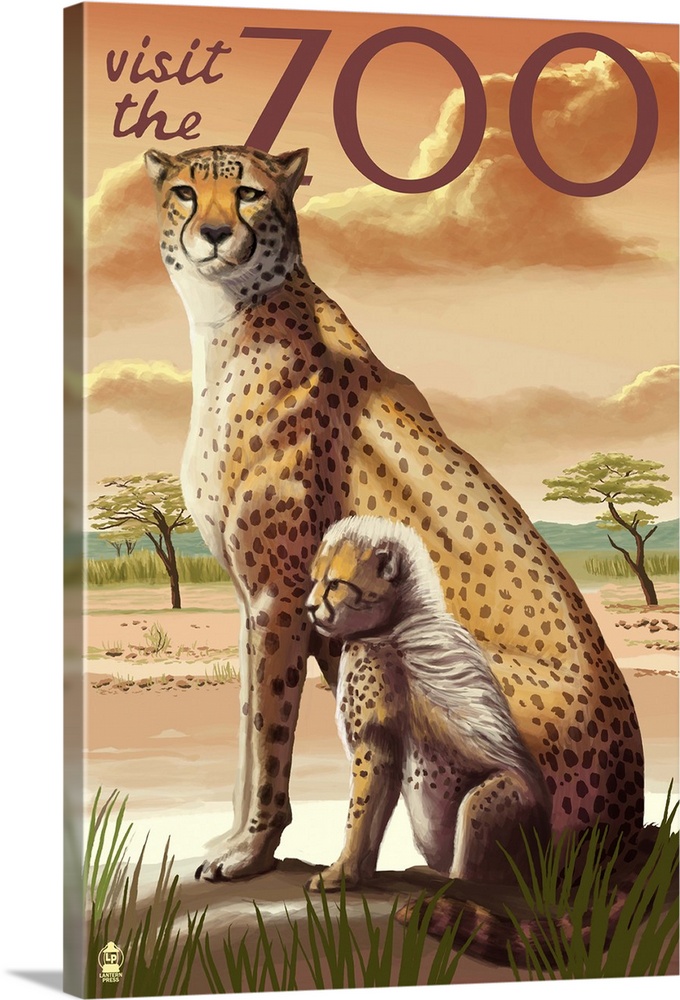 Cheetah - Visit the Zoo: Retro Travel Poster