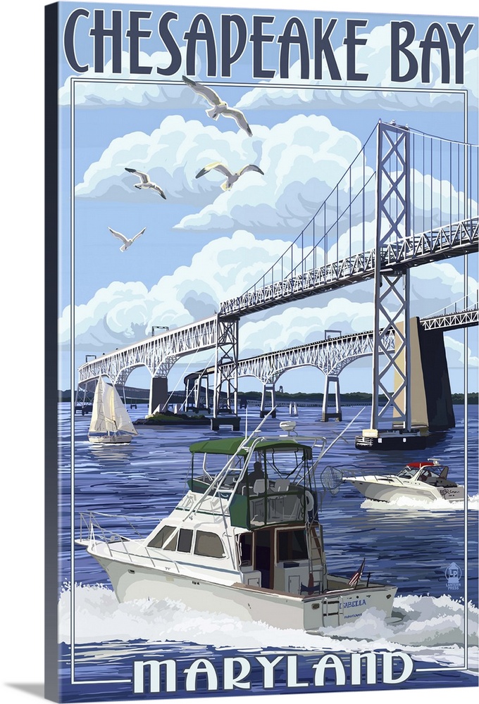 Chesapeake Bay Bridge - Maryland: Retro Travel Poster