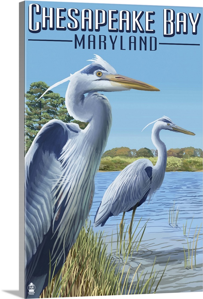 Chesapeake Bay, Maryland - Blue Heron: Retro Travel Poster