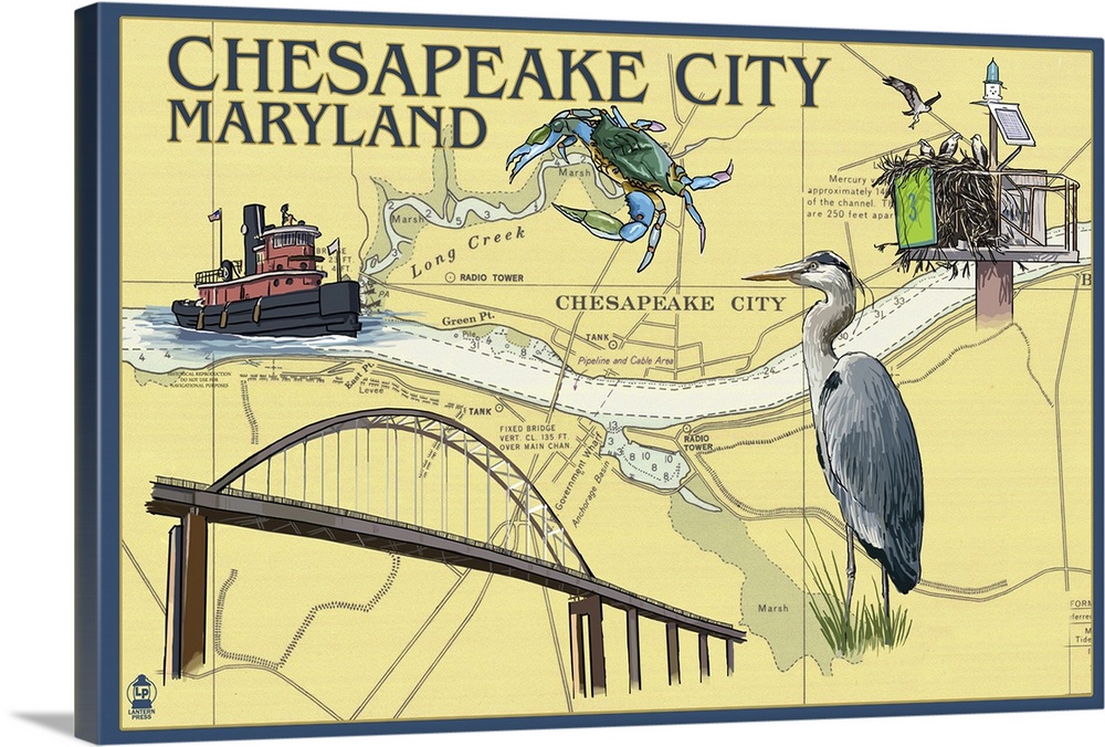 Chesapeake City, Maryland - Nautical Chart: Retro Travel Poster
