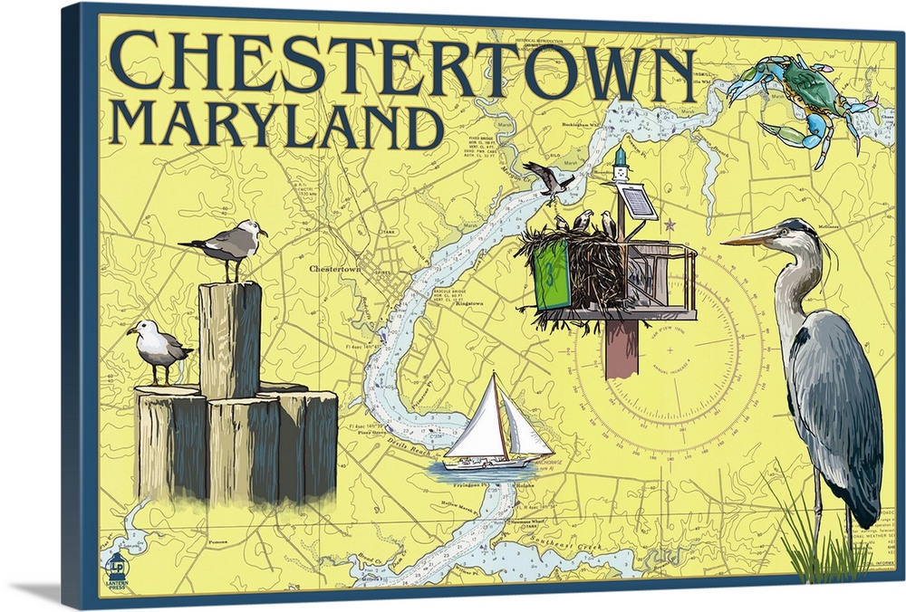 Chestertown, Maryland - Nautical Chart: Retro Travel Poster