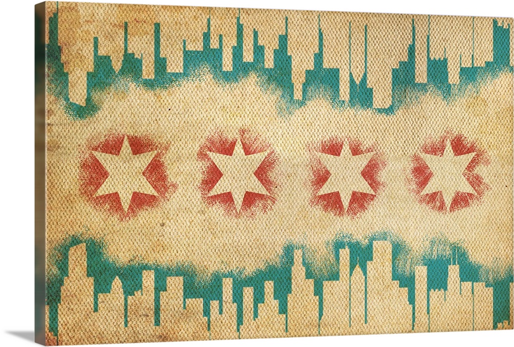 Chicago, Illinois, Flag and Skyline Tapestry