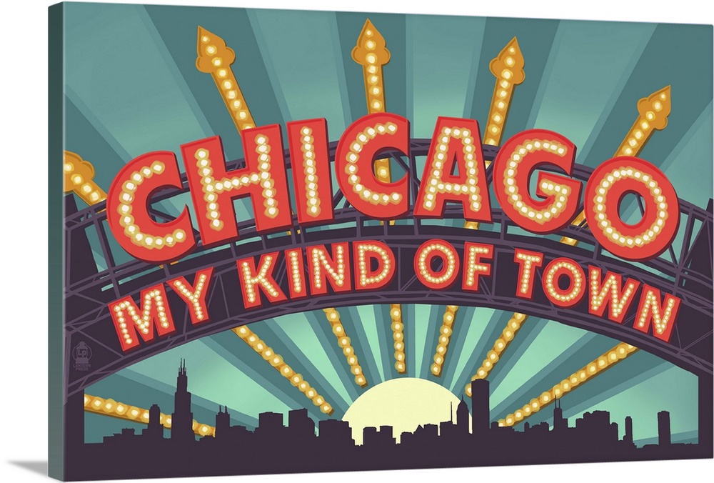 Chicago, Illinois - Marquee: Retro Travel Poster