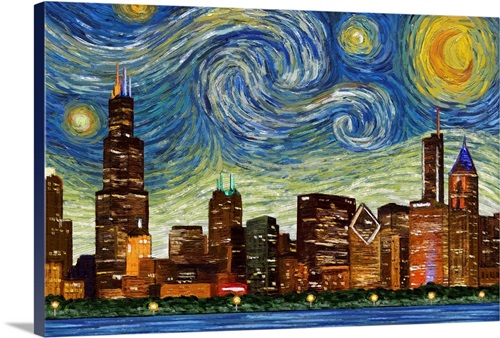 Chicago, Illinois - Starry Night City Series