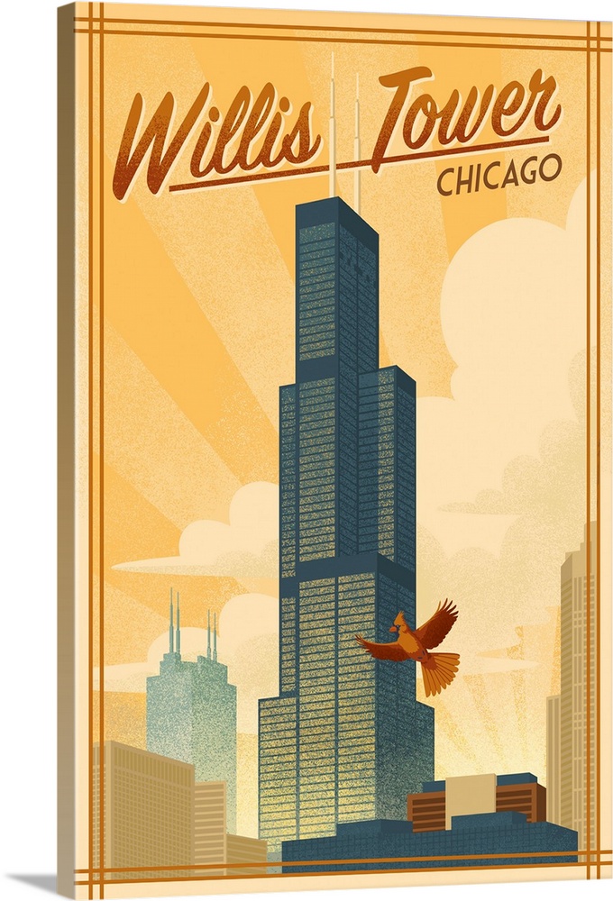 Chicago, Illinois - Willis Tower - Lithograph