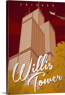 Chicago, Illinois - Willis Tower - Vintage Landmark Stamp