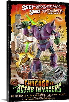 Chicago Versus Astro Invaders: Retro Travel Poster