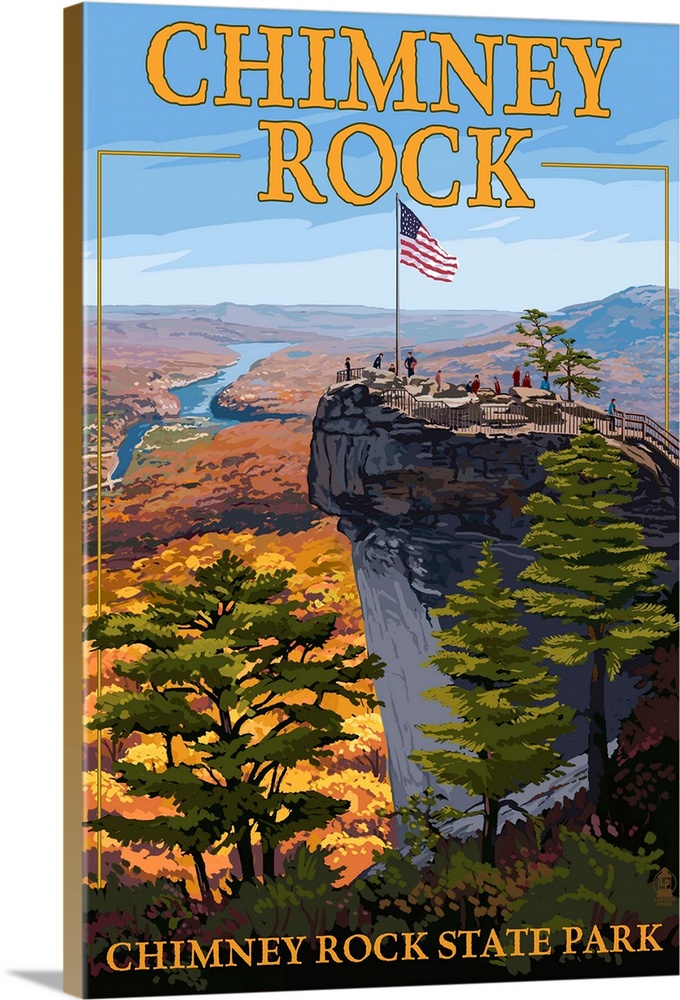 Chimney Rock State Park, NC - View from Top: Retro Travel Poster