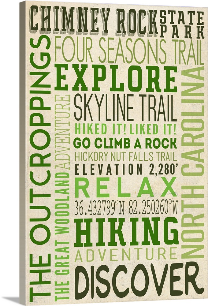 Chimney Rock State Park, North Carolina, Typography