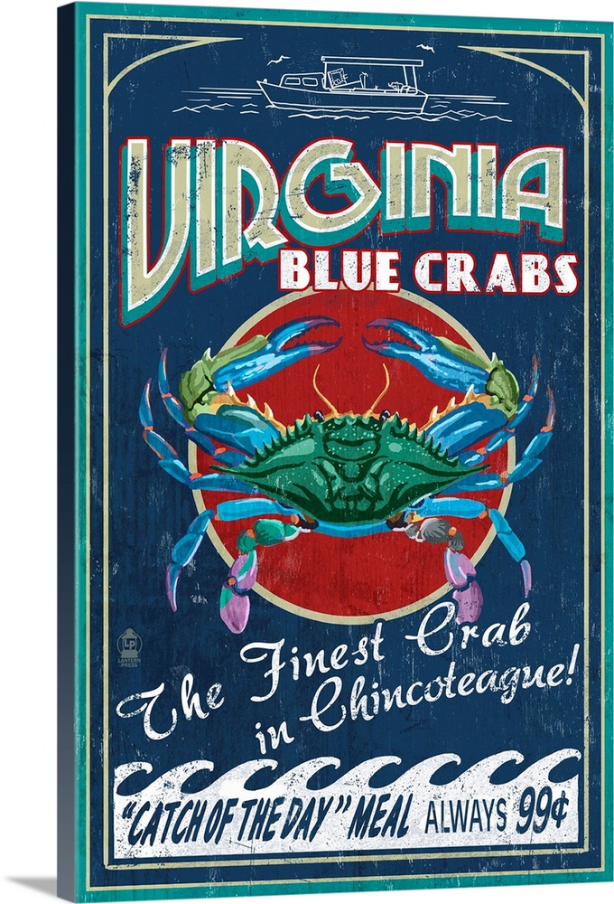 Chincoteague, Virginia, Blue Crab Vintage Sign