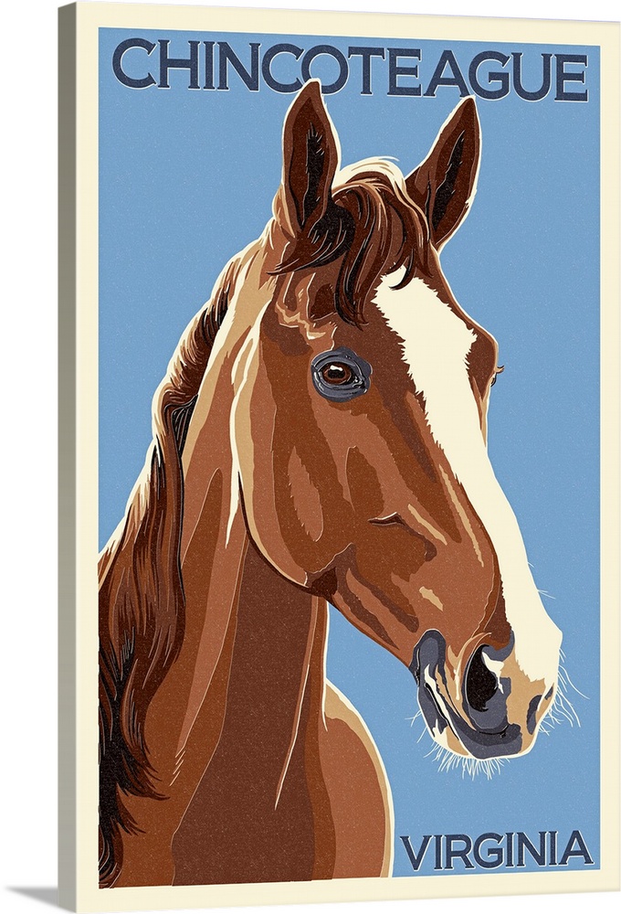 Chincoteague, Virginia - Horse - Letterpress : Retro Travel Poster