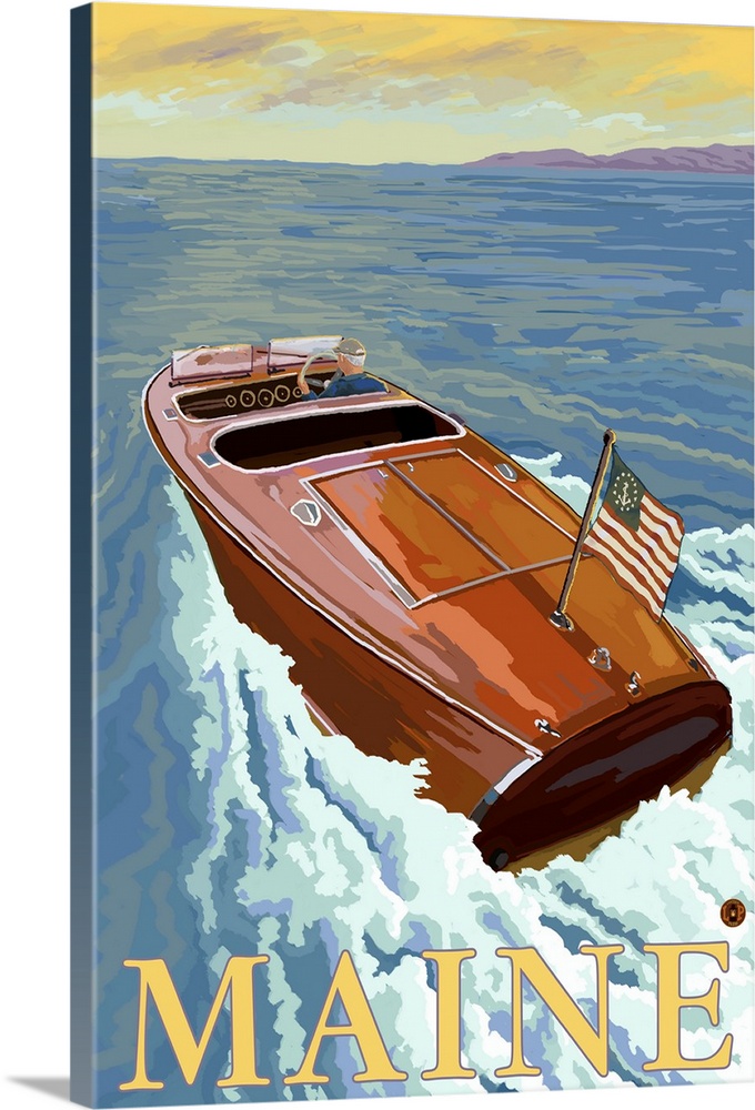 Chris Craft Boat - Maine: Retro Travel Poster