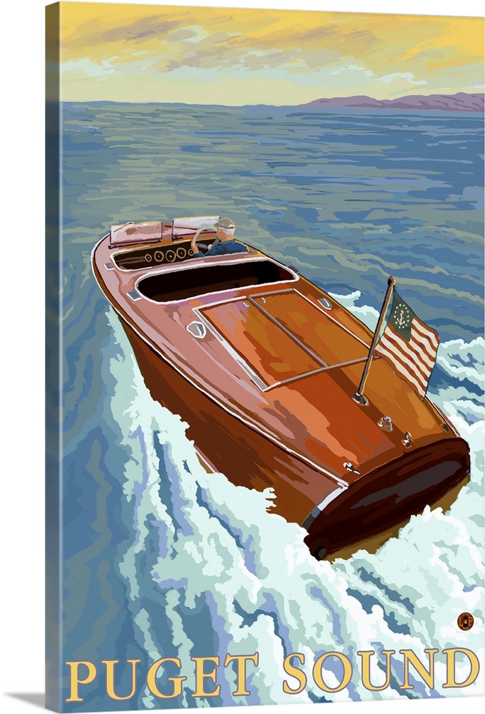 Chris Craft Boat - Puget Sound: Retro Travel Poster