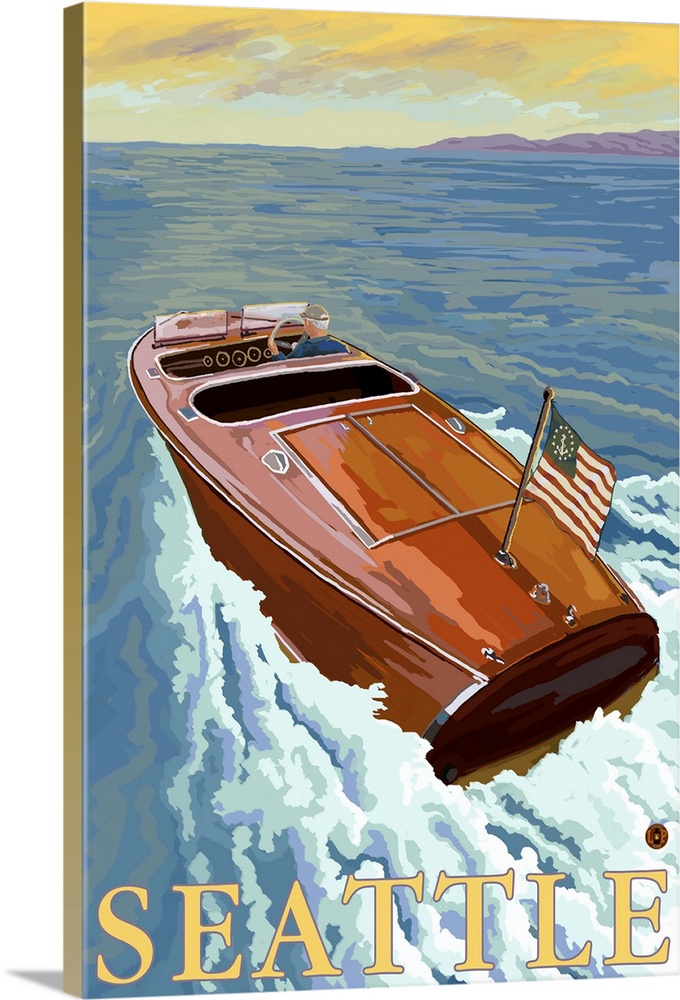 Chris Craft Boat - Seattle, WA: Retro Travel Poster