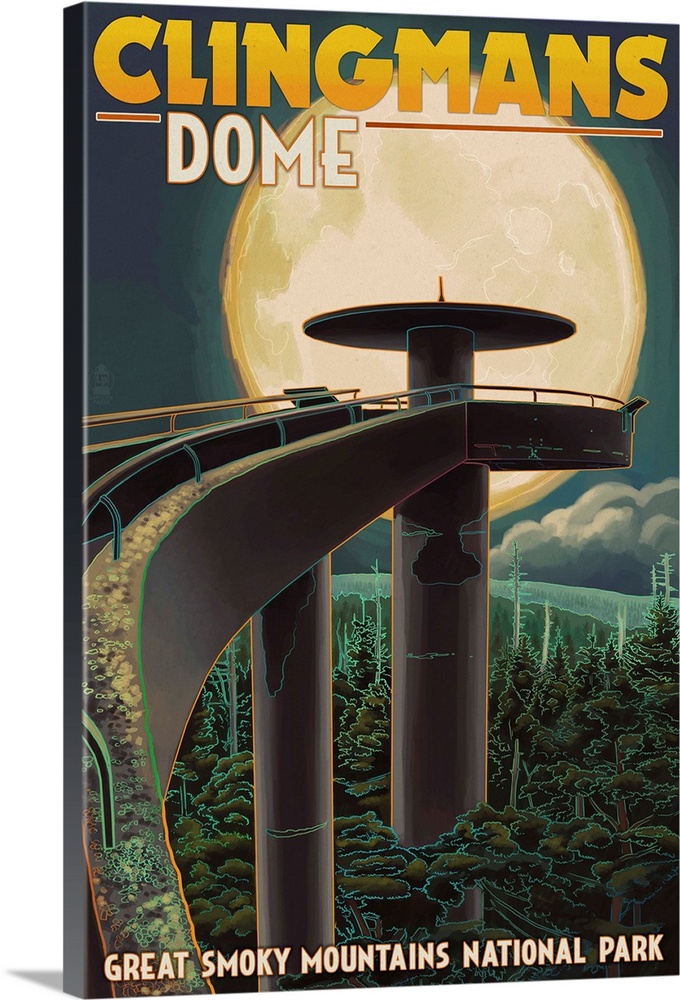 Clingmans Dome and Moon - Great Smoky Mountains National Park, TN: Retro Travel Poster