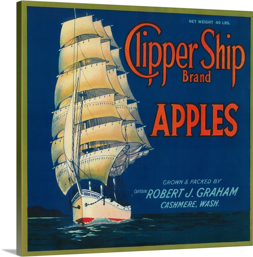 Clipper Ship Apple Label, Cashmere, WA