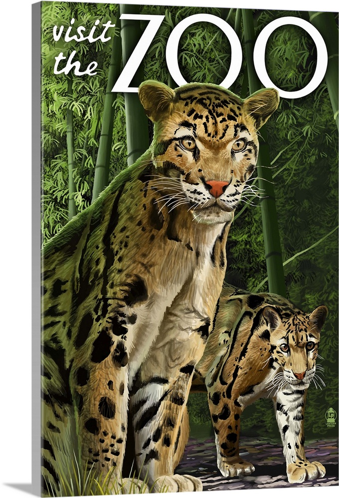 Clouded Leopard - Visit the Zoo: Retro Travel Poster