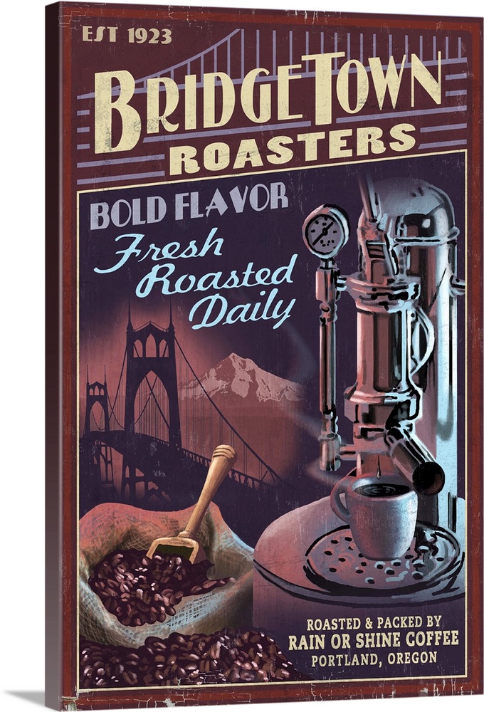 Coffee Roasters Vintage Sign - Portland, Oregon: Retro Travel Poster