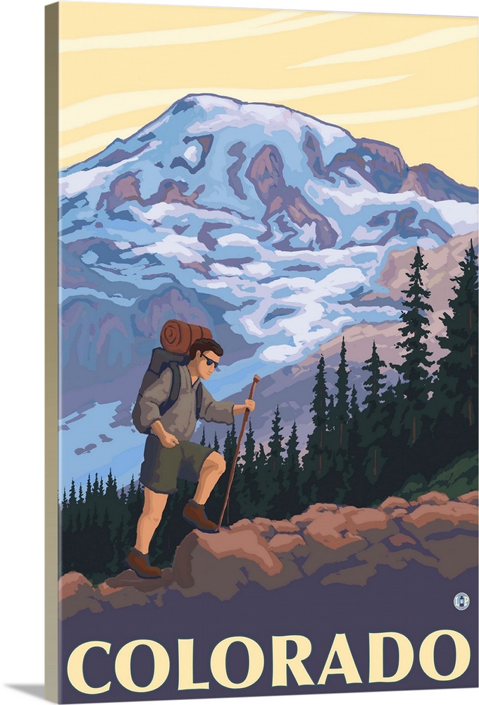 Colorado Mountain Hiker: Retro Travel Poster