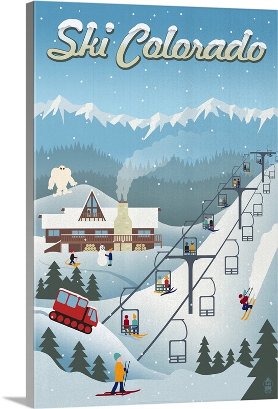 Colorado - Retro Ski Resort: Retro Travel Poster Wall Art, Canvas