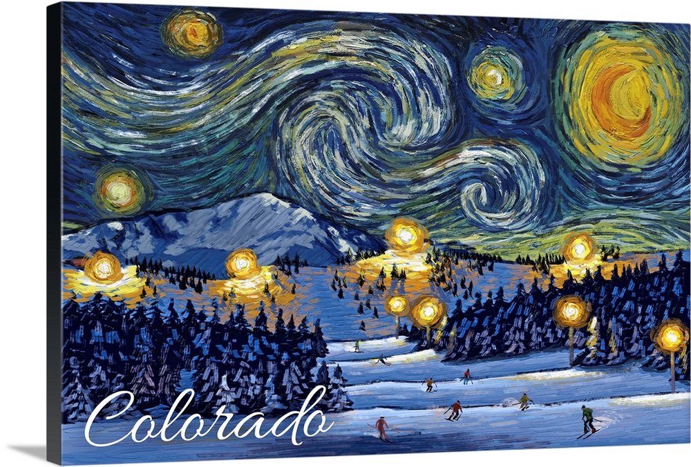 Colorado - Ski Resort with Mountain - Starry Night