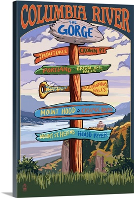 Columbia River Gorge, Oregon Destinations Sign: Retro Travel Poster