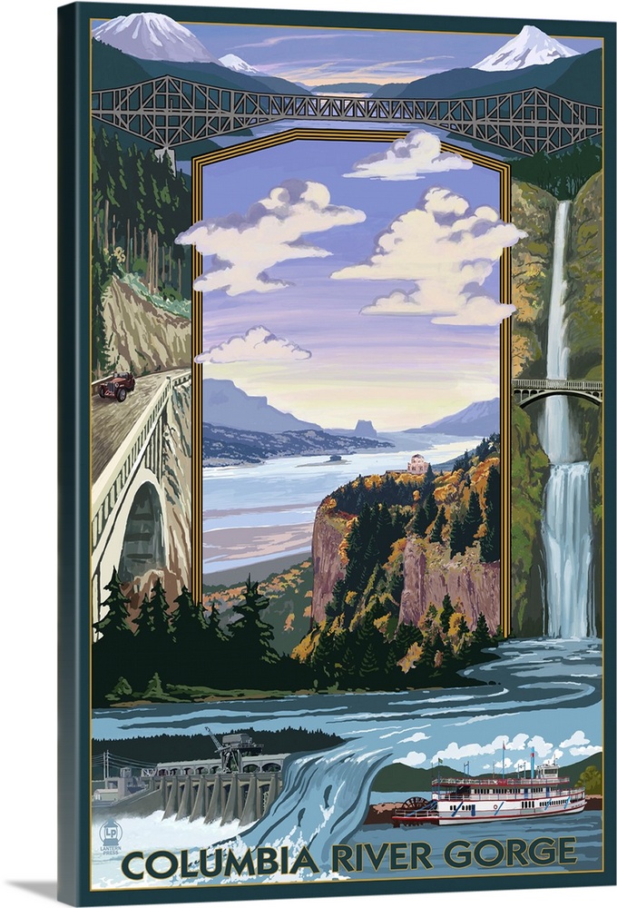 Columbia River Gorge Views: Retro Travel Poster