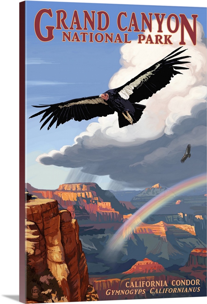 Condor and Rainbow - Grand Canyon National Park: Retro Travel Poster