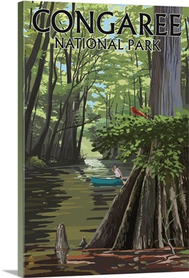 Congaree National Park, Canoeing In Wetlands: Retro Travel Poster