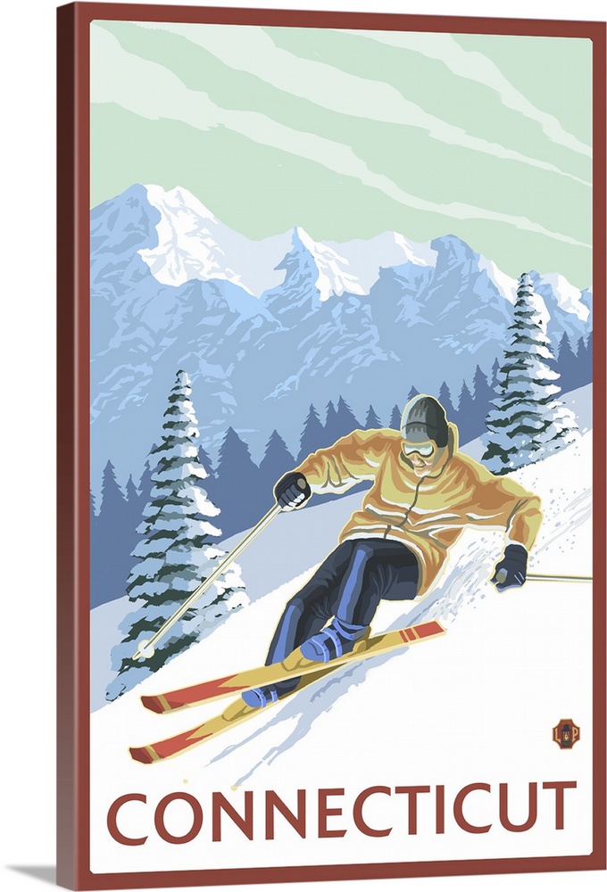 Connecticut - Downhill Skier Scene: Retro Travel Poster