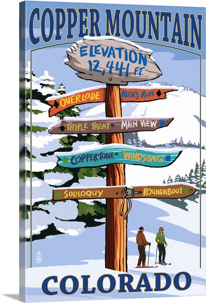 Copper Mountain, Colorado - Ski Signpost: Retro Travel Poster