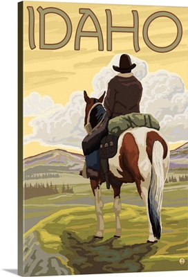 Cowboy and Horse - Idaho: Retro Travel Poster