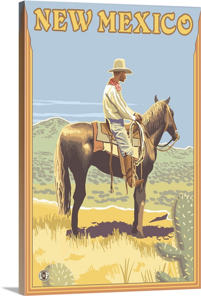 Cowboy (Side View) - New Mexico: Retro Travel Poster